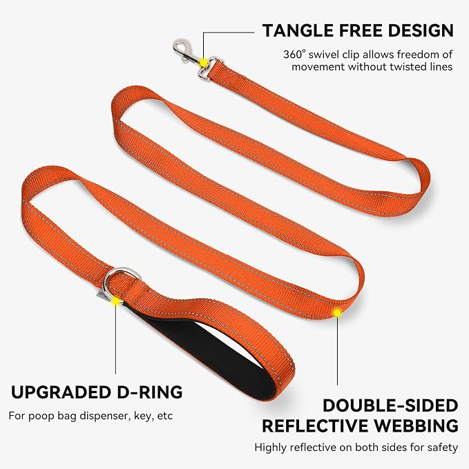 Joytale Reflective Dog Leash for Medium & Large Dogs, 4 FT x 1", Orange | Heavy Duty Nylon Webbing, Padded Handle for Comfort, Visible at Night, for Walking & Training