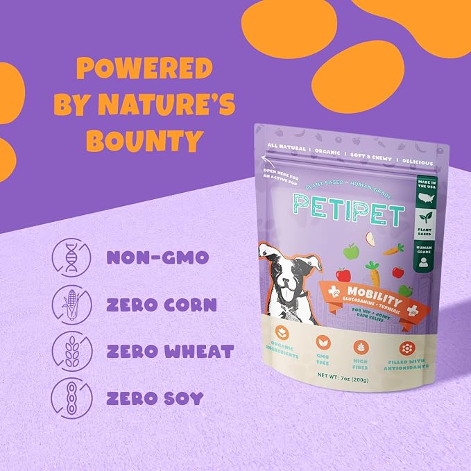 Petipet Hip & Joint Supplement for Dogs - Glucosamine & Tumeric Soft & Chewy Treats - Anti-Inflammatory Chews for Joint Health Support, Arthritis, Pain Relief - for Small, Medium, Large Dogs