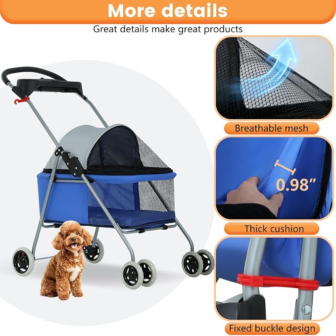 BestPet 4-Wheel Foldable Pet Stroller - up to 33lbs