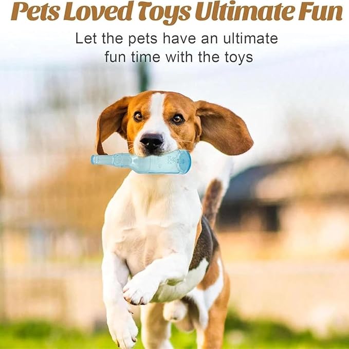 LELEBEAR Dogs Play Bottle Toy, Interactive Dog Chew Toy with Tennis Ball, Dog Toys Water Bottle Cruncher (Blue+Red, Large: 9.64 * 2.95in)