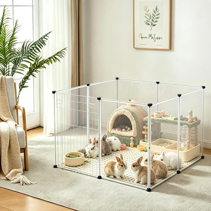 BRIAN & DANY Dog Playpen Portable for Small Animals, Dog Play Pen Indoor, Transparent Pet Playpen for Puppies, Cats, 8 Panels - 28 X 20 Inch