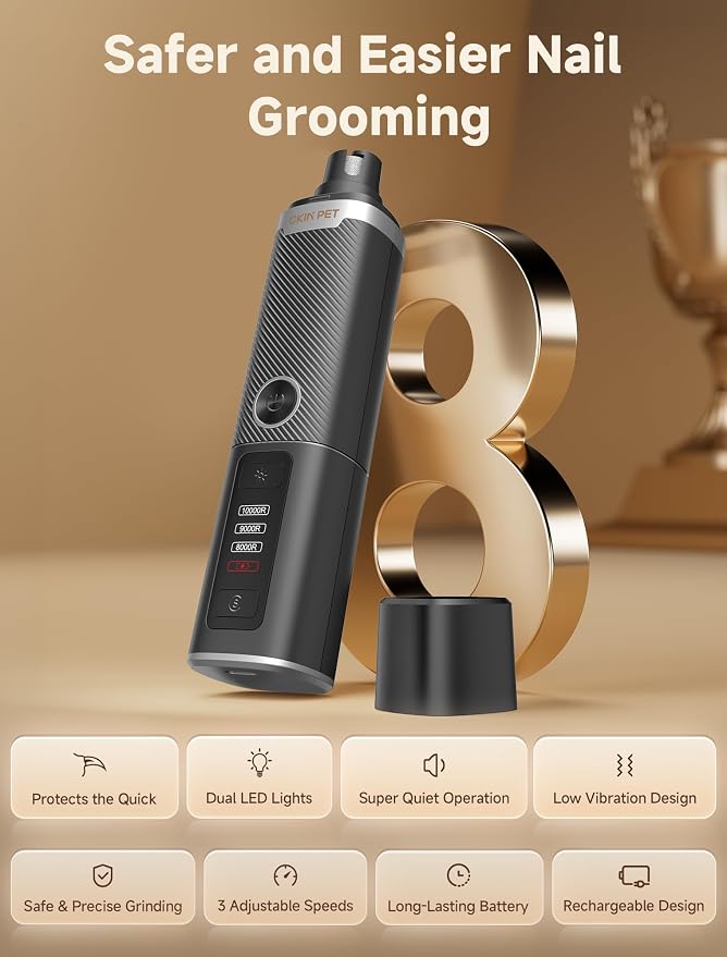 Dog Nail Grinder with 2 LED Lights, 3-Speed, Black