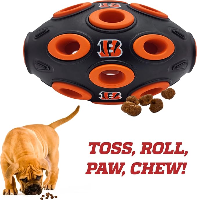 NFL Cincinnati Bengals Football Treat Dispensing Toy for Dogs and Cats, Rubber Ball Dog Toy, Interactive Fun Dog Treat Toy, Natural Rubber Dog Feeding Toy