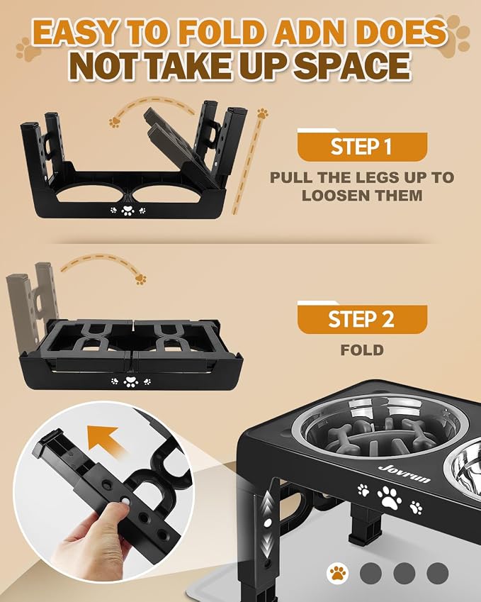 Jovrun Elevated Dog Bowls for Small Medium Large Size Dogs, Non-Slip Dog Feeder with 2 Food Water Bowls, 2-5 Heights Adjustable Raised Bowls Stand