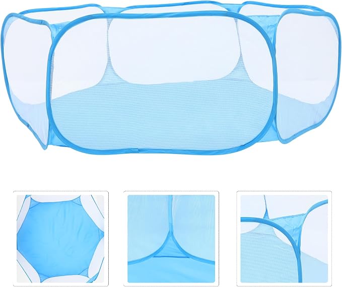 FRCOLOR Foldable Hexagonal Pet Playpen with Mesh Polyester Fabric, Small Animals Safety Pen for Indoor Home Use, Blue Collapsible Puppy and Kitten Play Tent for Dogs and Babies