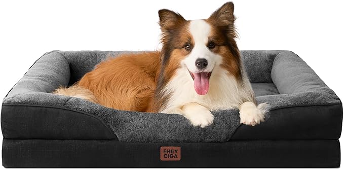 EHEYCIGA Orthopedic Memory Foam Dog Bed - Large 41x27in, Grey/Black