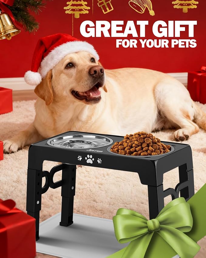 Jovrun Elevated Dog Bowls for Small Medium Large Size Dogs, Non-Slip Dog Feeder with 2 Food Water Bowls, 2-5 Heights Adjustable Raised Bowls Stand