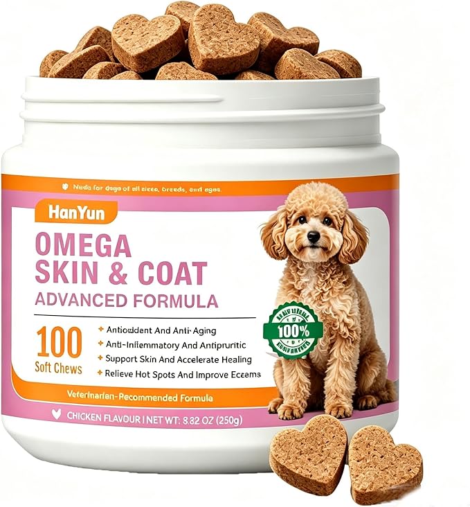 Omega 3 Skin and Coat Supplement for Dogs,100 Chews Fish Oil for Dogs Chews - Allergy and Itch Relief - Anti Shedding Supplement - Dry Skin Treatment - Salmon Oil