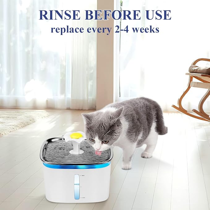 32 Pcs Cat Water Fountain Replacement Filters- 16 Pack Cat Fountain Filters with 16 Pack Pre-Filter Sponges, Pet Fountain Filter Fit for 95oz/2.8L Automatic Pet Fountain Cat Water Fountain