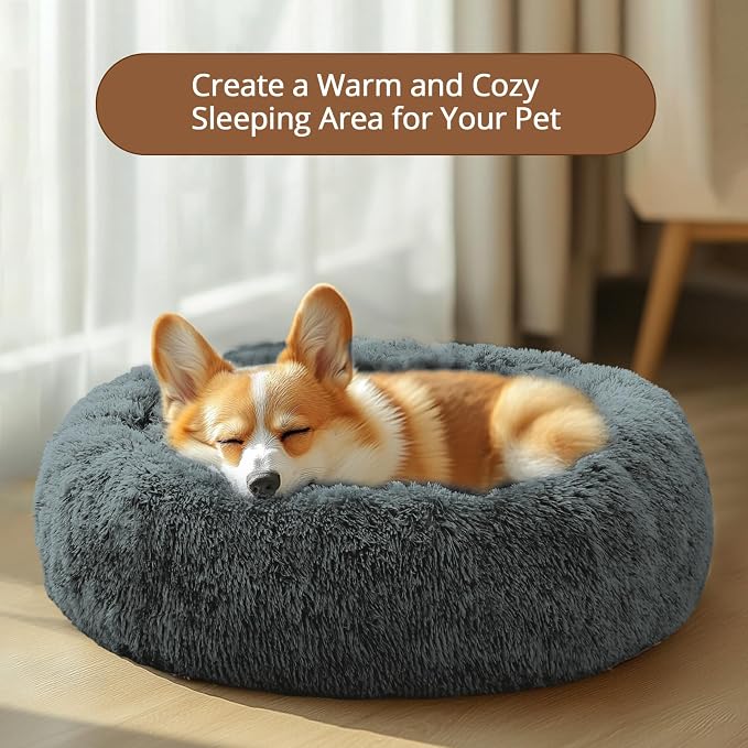 JOLLYVOGUE 23" Calming Donut Dog & Cat Bed, Navy Grey