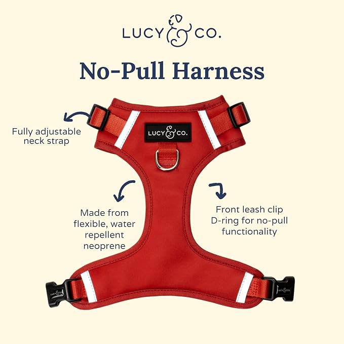 Lucy & Co. The Bolt of Lightning No-Pull Dog Harness for Dogs – Vest to Stop Pulling & Walk Easy – Comfortable Leash Training Product w/Adjustable Chest & Neck Straps - Bright Red - Large