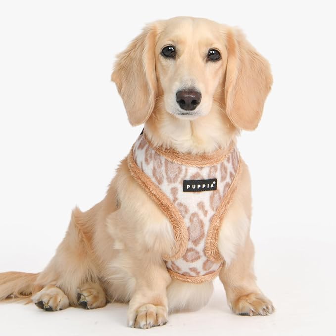 Puppia Kovo Dog Harness Over-The-Head Warm Winter Leopard Pattern Adjustable Chest for Small and Medium Dog, Beige, Large