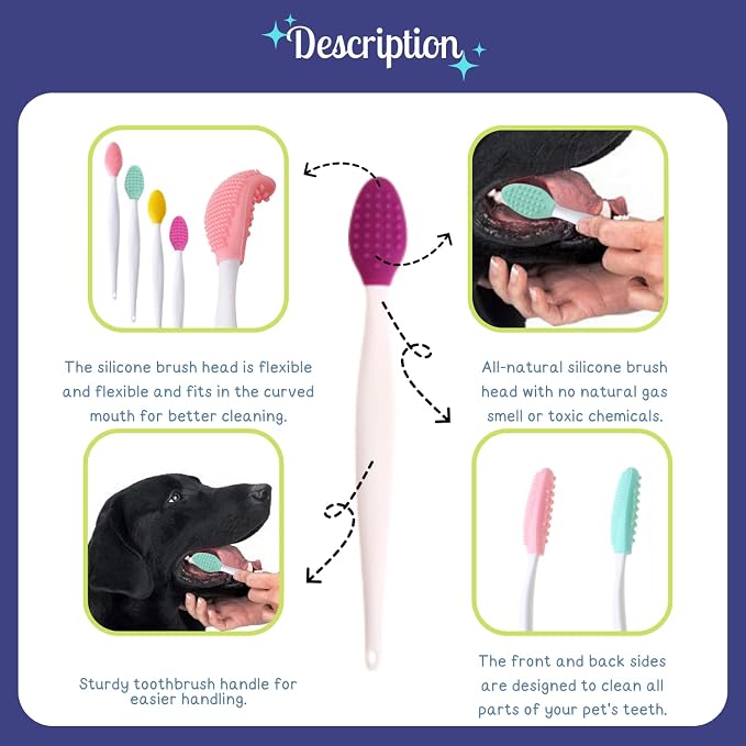 Pets Silicone Soft Head Dog cat with Toothbrush Dog cat Teeth Cleaning Health Care（4-Parks）