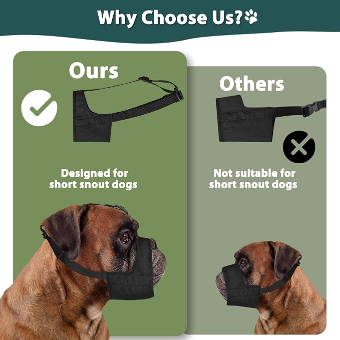 Soft Fabric Dog Muzzle for Pitbull Rottweiler Anti Fierce Biting | Fits Medium-Large Short Wide-Snouted Breed American Bully Boxer, Anti-Slip Strap, Walking Grooming Use, Allow to Drink | L
