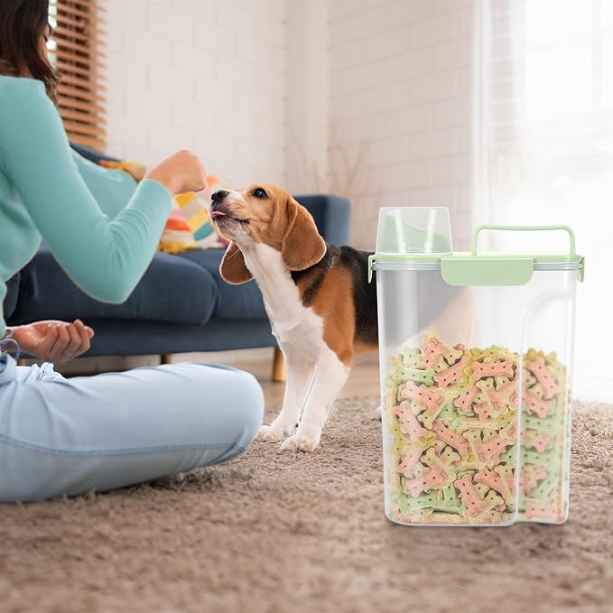 LEAWALK 5Lbs /6Qt/5L Airtight Cat Dog Food Storage Container with Upgraded Large Nozzle BPA-Free, 2-Pack, 5Lbs, Green