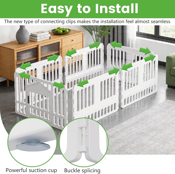 BestPet 24 Inch Dog Playpen, 6-Panel Plastic Pet Playpen with Door, Indoor Puppy Exercise Pen, Large Space Dog Fence for Small Medium Dogs, No Assembly Required, White