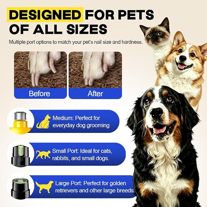 Whisper Quiet Dog Nail Grinder Kit, 6-Speed with 4 LED Lights for Dogs Cats & Sensitive Pets