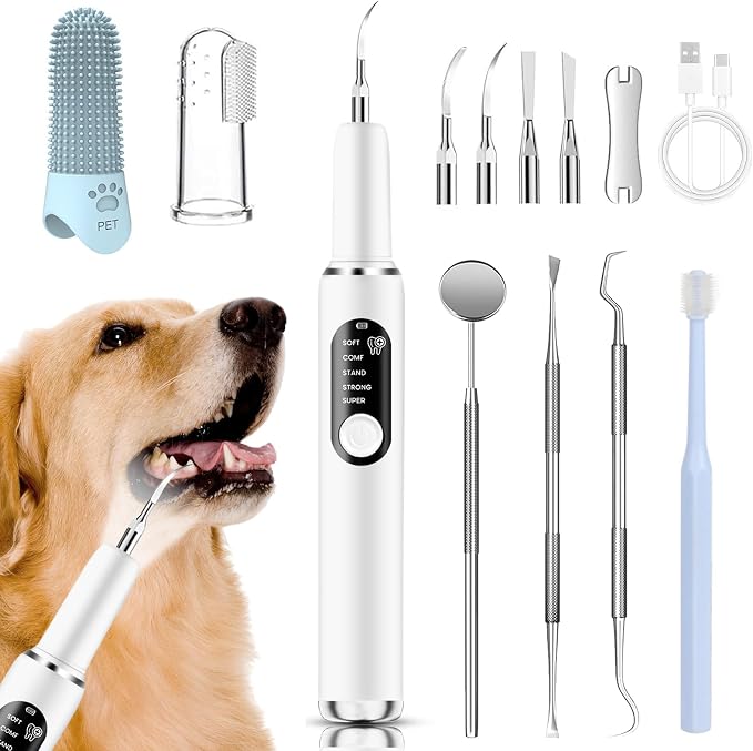 Dog Plaque and Tartar Remover，Ultrasonic Tooth Cleaner for Dogs | Dog Tooth Brushing kit ,5 Modes, LED Light, Ultrasonic Cleaner with Toothbrush & 4 Cleaning Head