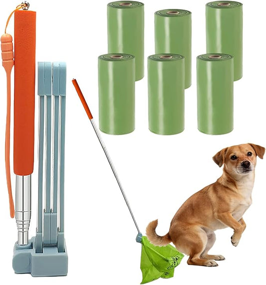 Dog Pooper Scooper,Foldable Pooper Scooper Long Handle for Large/Small Dogs,Portable Metal Pooper Scooper with Bag Attachment, No Touch Dog Poop Scooper Used for Walking with Dogs. (Bags of 90)