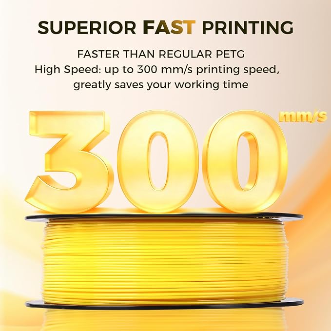 Sovol 3D Printer Rapid PETG Filament 1.75mm 1KG (2.2lbs), High Precision, Strong Toughness, Wiring Tightness, Dimensional Accuracy +/- 0.03 mm, 3D Printing High Speed PETG Filaments, Yellow