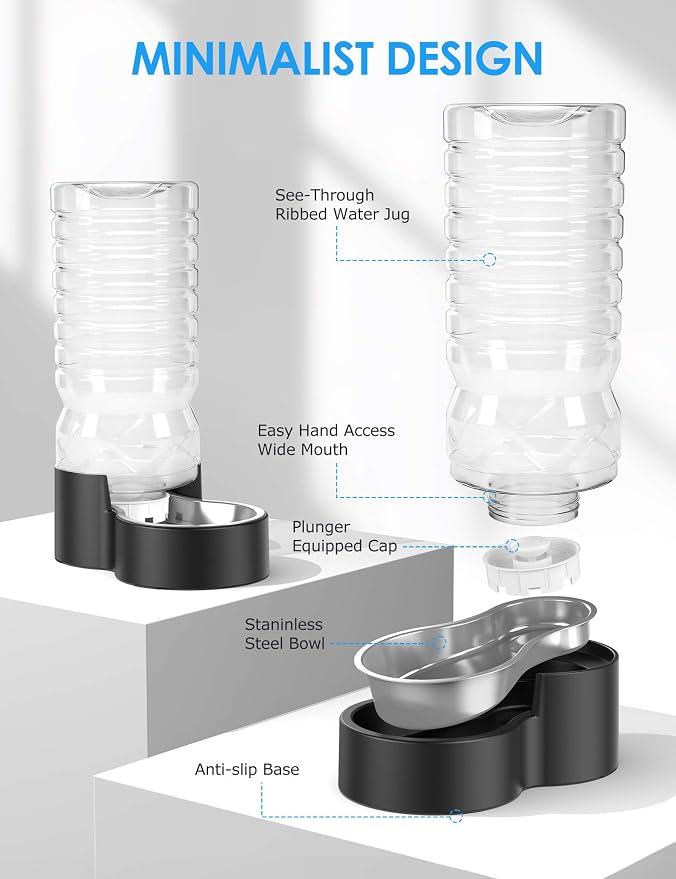 Heouvo 2.5 Gallon Automatic Dog Water Dispenser【Wide Mouth for Easy Hand-in Cleaning】【Removable Stainless Steel Bowl】, Gravity Refilling Large Capacity for Cats and Dogs, Multi-Pet Homes