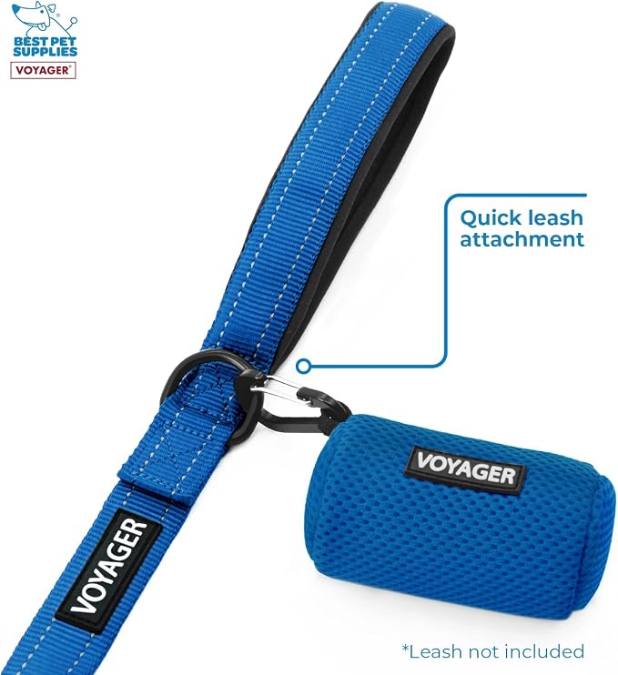 Best Pet Supplies Dog Poop Bag Holder Leash Attachment with 15 Bags, Royal Blue, Reusable Mesh Dispenser Pouch for Travel, Walking, Park, and Outdoor Use, Soft and Durable with Clip-On
