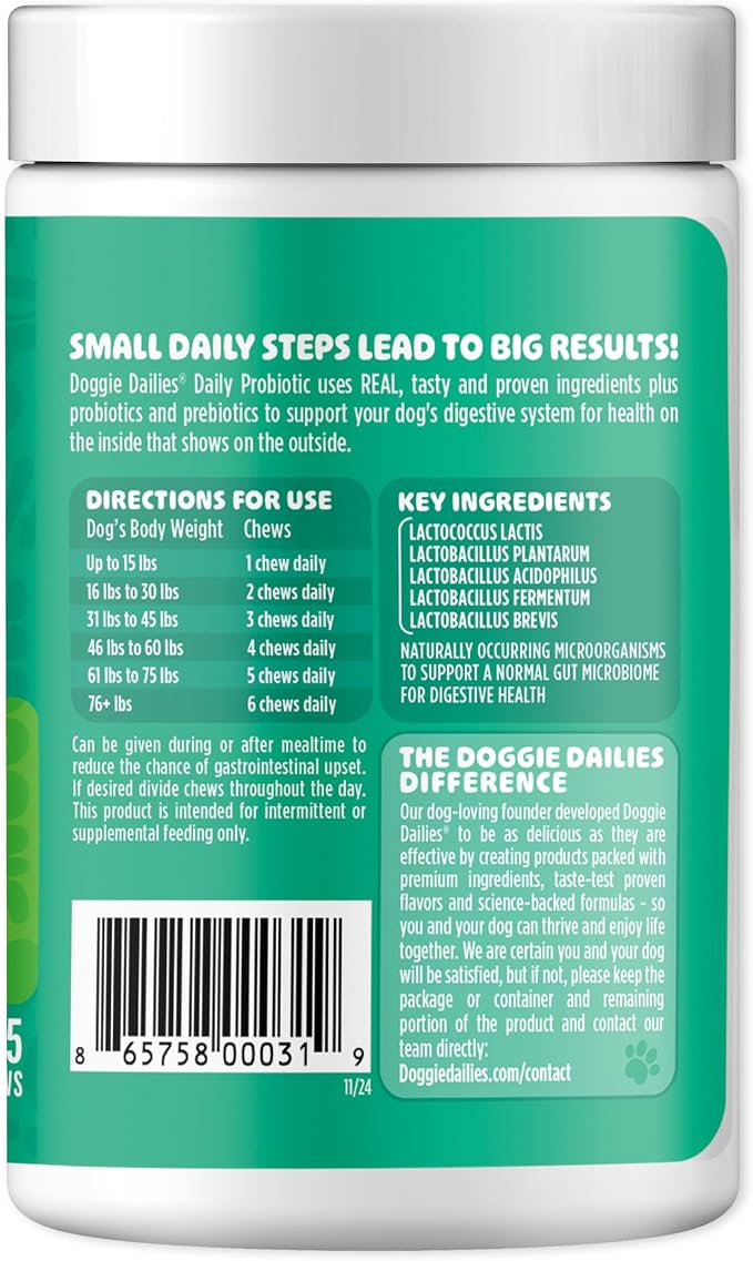 Doggie Dailies Daily Probiotic Soft Chews for Dogs, Duck, 225 Count