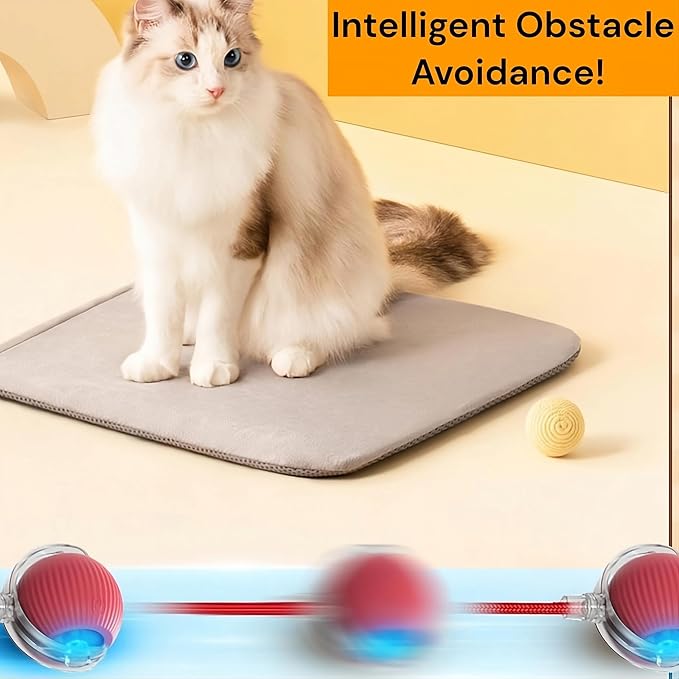 Interactive Electric Automatic Rolling Moving Rechargeable Self Play Stimulation Toy,Smart Pet Chase with Speedy Tail Rope for Bored Indoor Cats (Yellow)