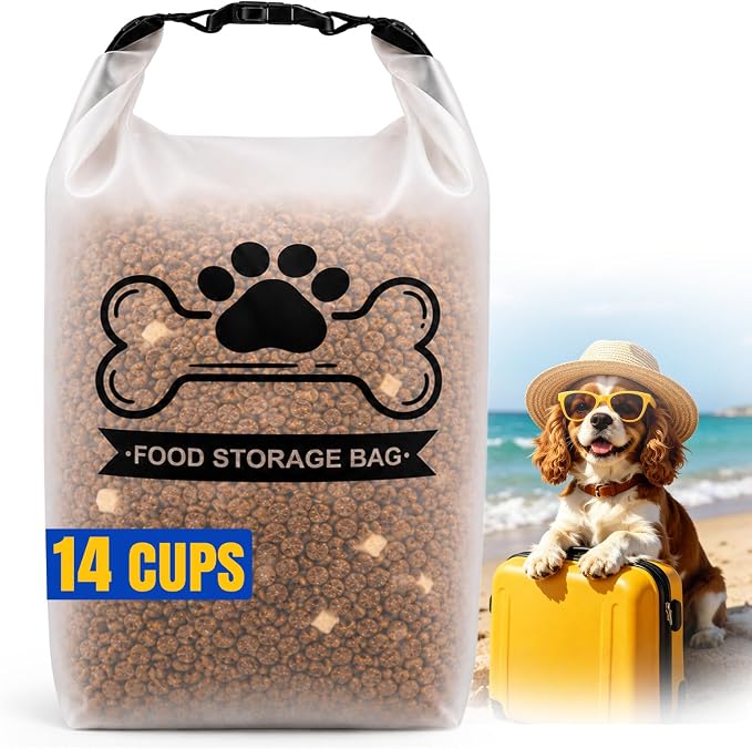 Airtight Dog Food Storage Bag 14-Cup with Roll-Top Closure, TPU, Transparent