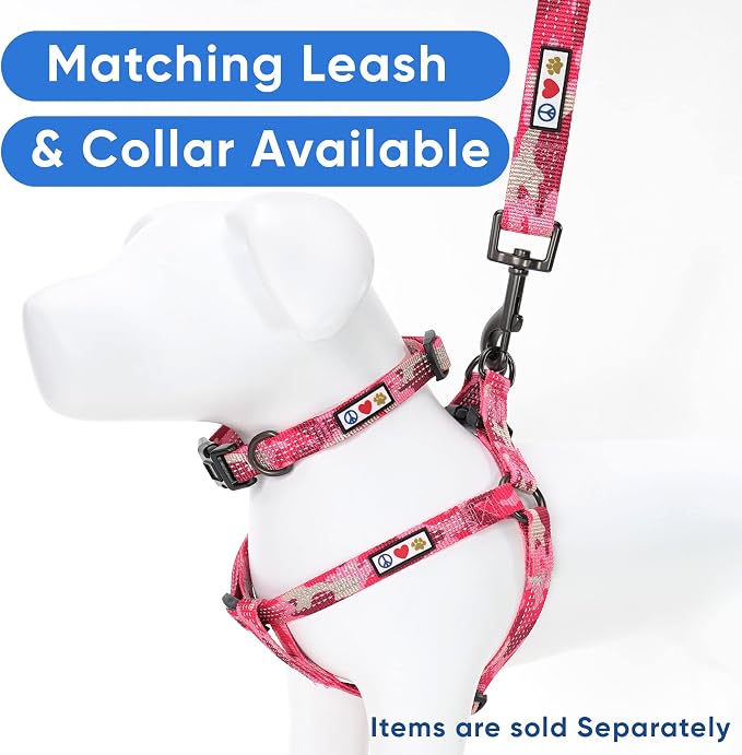 Pawtitas Reflective Step-in Dog Harness – Adjustable No-Pull Vest for Puppies to Seniors, Safe & Comfortable, S Camo Pink
