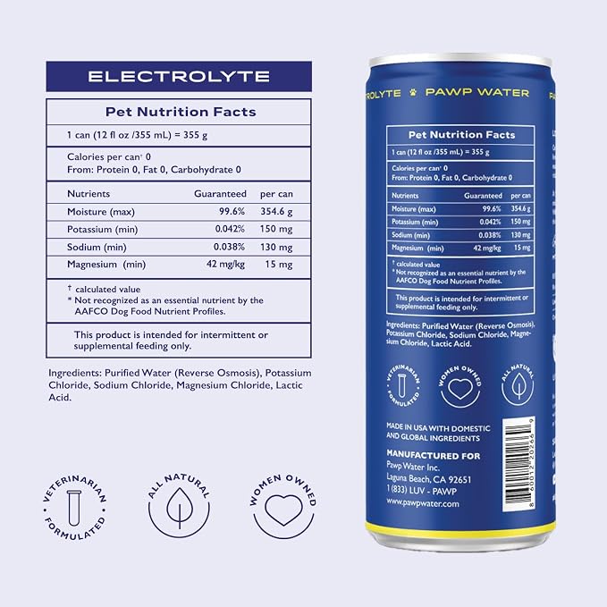 Water Electrolyte Hydration for Dogs | Potassium, Sodium & Magnesium | Supports Hydration, Electrolyte Balance & Recovery | 6 Resealable 12 oz Cans
