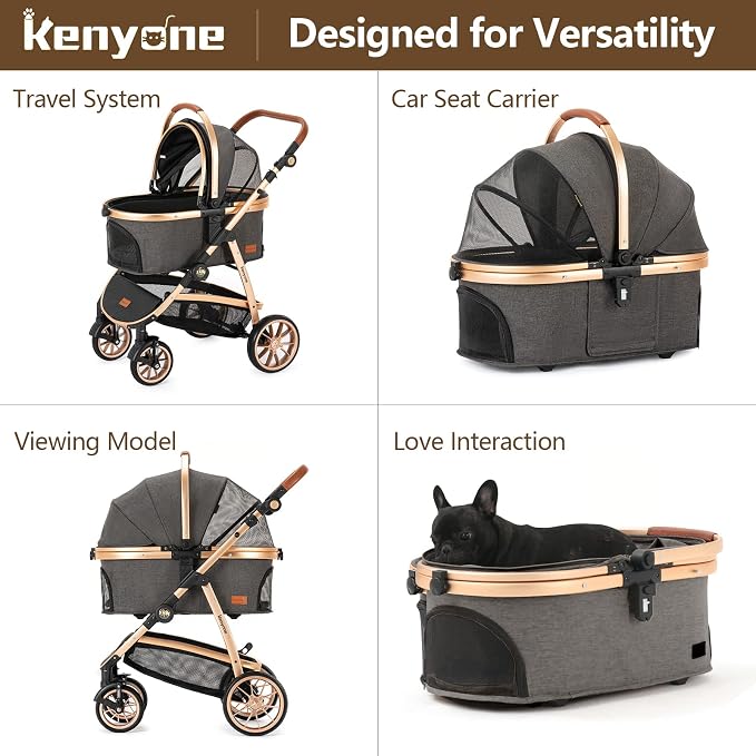 Kenyone 3-in-1 Pet Stroller - Dark Gray (C510L), Detachable Carrier