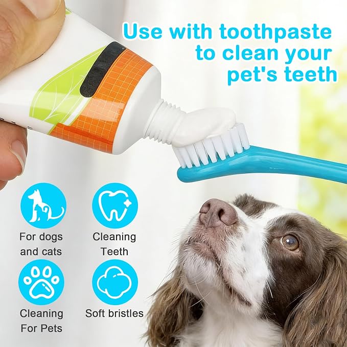 4 PCS Dog Toothbrush, 360 Degree Soft Double Headed Pet Toothbrush, Dogs Cleaning Tooth Brushing Kit for Dogs Cats Teeth Cleaning (Blue, Green)