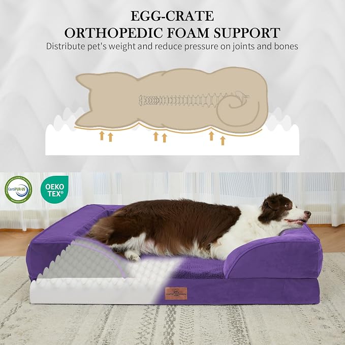 Comfort Expression Orthopedic Egg Crate Foam Dog Bed - Large 36x27in, Deep Purple