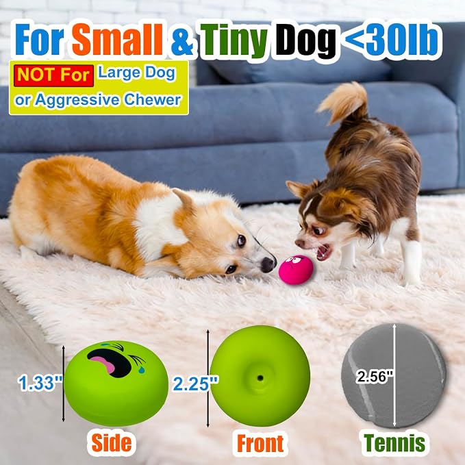 Latex Squeaky Dog Toys for Small Dogs & Tiny Breeds, 2.2" Flat Ball | 2.2"*2.2"*1.3" Burger Shape Squeaky Dog Balls 8pcs, Puppy Squeak Toy with Squeaker, Soft Rubber Pet Toy Indoor & Outdoor