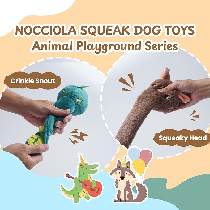Nocciola Dog Squeak Toys 2pcs, Dog Toys to Keep Them Busy for Aggressive Chewers, Hide and Seek Crinkle Dog Toy for Large Dogs, Long Face Wild Animals Playground Series