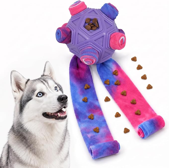 Dog Snuffle Ball - Upgraded Polar Fleece Interactive Puzzle Dog Toys, Durable Natural Rubber Slow Feeder & Treat Puzzle for Mental Stimulation, Foraging Enrichment Toy for Small Medium Dogs