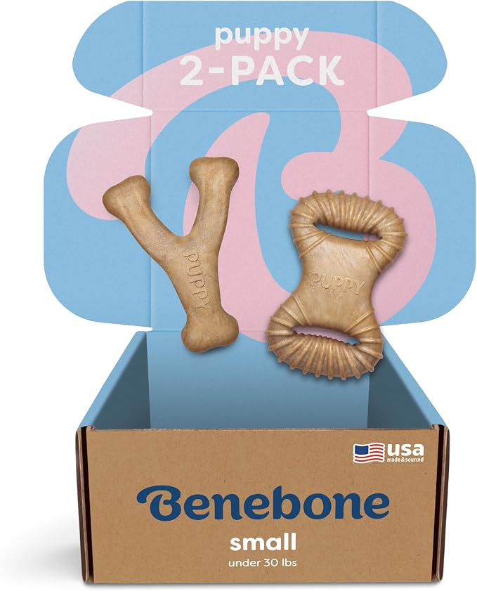 Benebone Puppy 2-Pack Dental/Wishbone Dog Chew Toys, Real Chicken, Small | Durable, Made in USA, Dog Bones, Puppy Chew Toys, Puppy Teething Toys, Long-Lasting, Keeps Them Busy