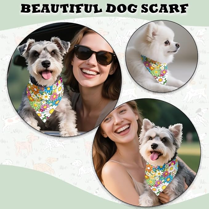 Forchrinse Hippie Floral Dog Bandanas Triangle Bib Scarf Dog Kerchief Adjustable Pet Costume for, One Size, Small
