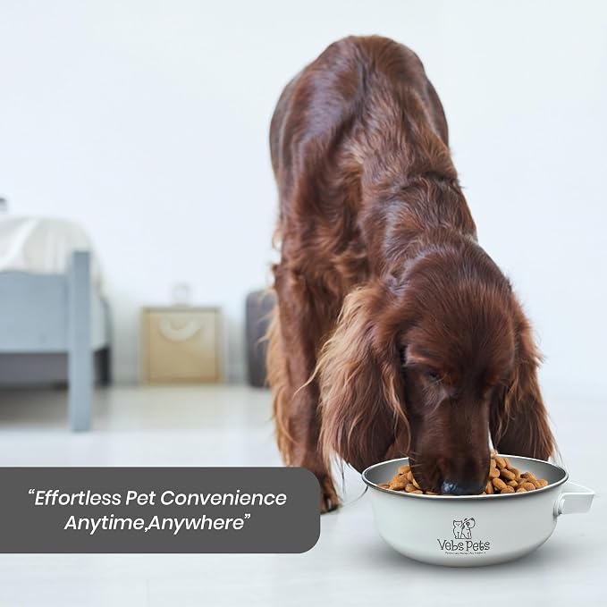 Vebs Pets Stainless Steel Dog Bowl with Collapsible Lid, Vaporous Grey
