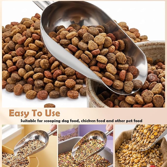 2 Pcs Dog Food Scoop Stainless Steel Feed Scooper for Home Pet Food (1 1/2 Cup, 12-Ounce)