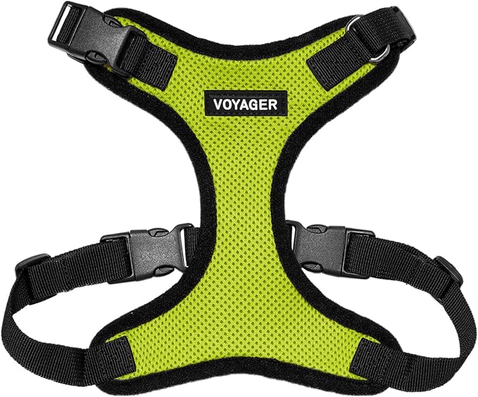 Voyager Step-in Lock Dog Harness - Lime Green/Black Trim, Small | 15 - 18" in Chest, Adjustable, Breathable Air Mesh, Lightweight for Daily Walks, Strong Clips, Heavy Duty D-Ring