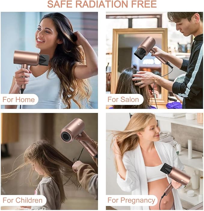 slopehill Professional Ionic Hair Dryer, Mocha Mousse | 1800W Fast Drying, Low Noise, 2 Concentrator Nozzles, 1 Diffuser Attachment, Home Salon Travel
