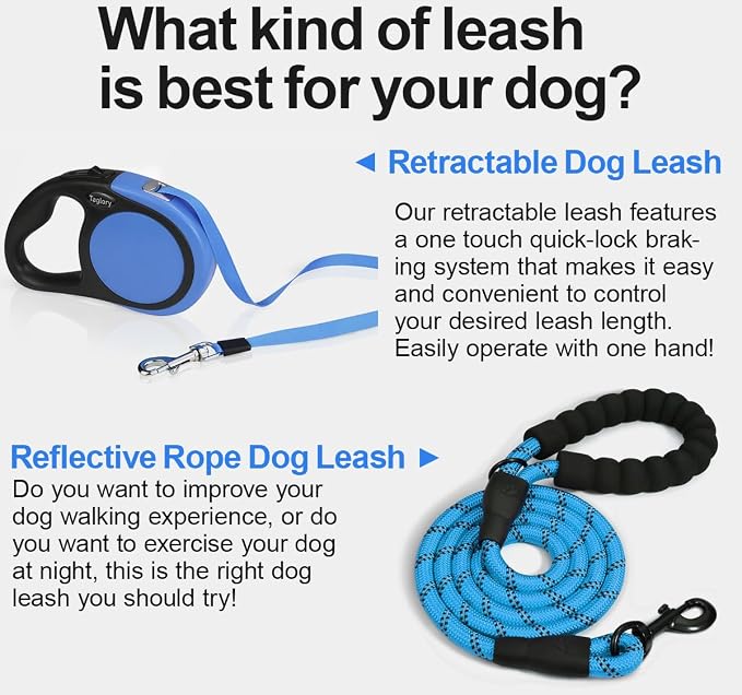 Taglory Retractable Dog Leash, One-Handed Brake, 16ft, Up to 44 lbs, Blue | More Freedom While Staying in Control, Smooth Retraction, Tangle-Free Design, Easy-Grip Handle, Daily Neighborhood Walks
