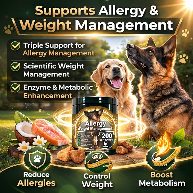 Dog Allergy Relief Chews,Supports Allergy,Weight,Immune & Metabolism (No Corn/Soy/GMO) 200CT,Chicken Flavor