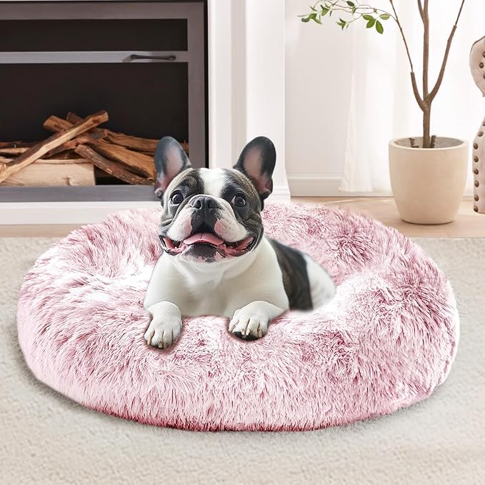 JOLLYVOGUE 20" Calming Donut Dog & Cat Bed, Smoke Pink
