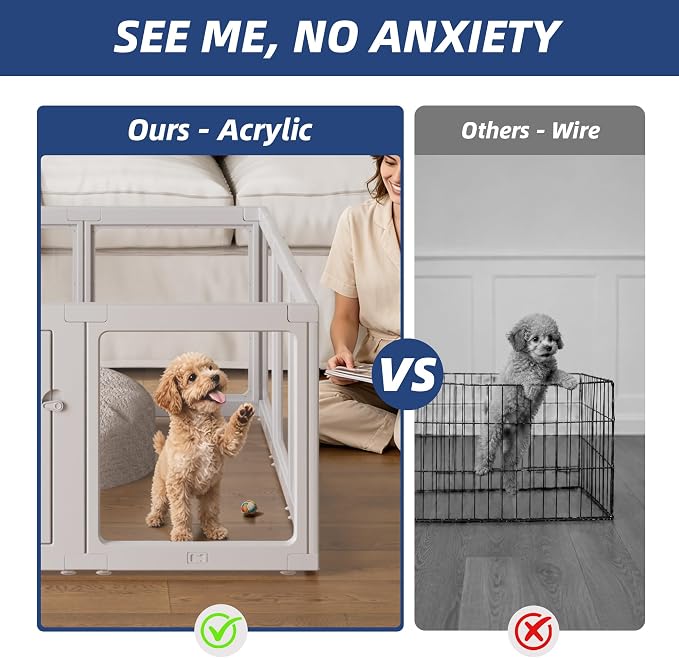 Clear Acrylic Dog Playpen Indoor, Puppy Cat Small Pet Play Pen, Pet Cat Playpen for Rabbits, Dog Fence Crate Kennel Whelping Cage (Grey, 12 Panel)