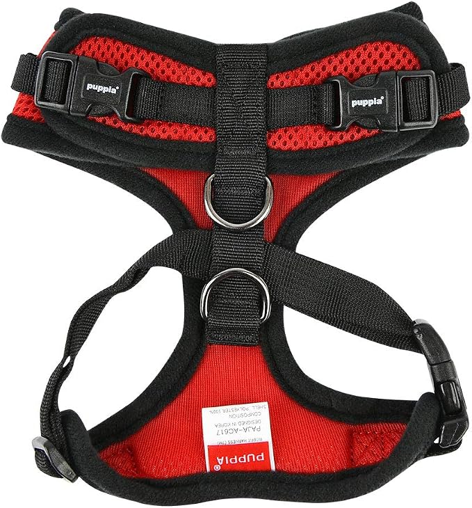Authentic Puppia RiteFit Harness with Adjustable Neck, Red, Small