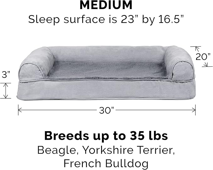 Furhaven Orthopedic Plush &amp; Suede Sofa Dog Bed - Medium (up to 35 lbs), Gray