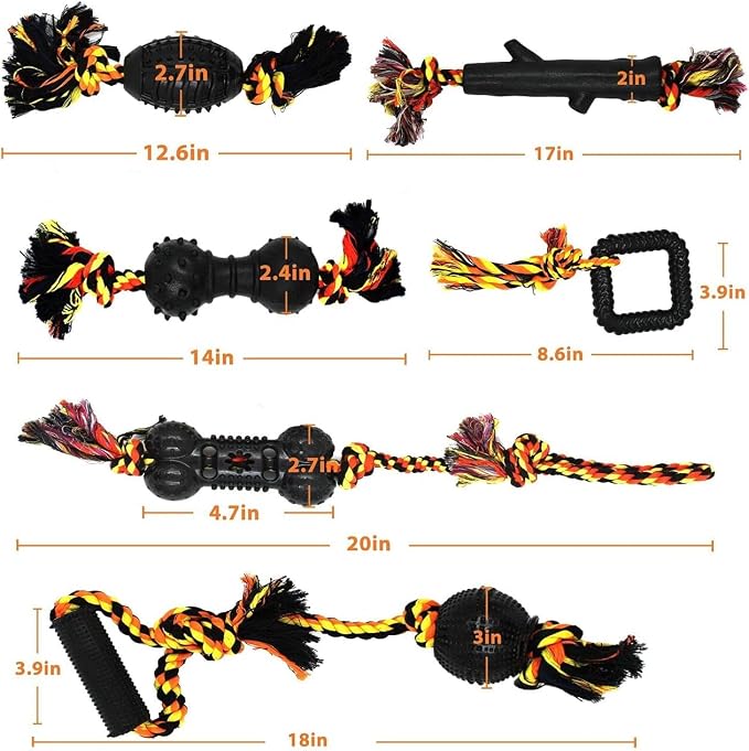 Yipetor Durable Dog Chew Toys 6 Pack, Cotton Rope Rubber Dog Toys | anti boredom, tug of war, machine washable, teeth cleaning, chew toy, ourdoors fetching, separation anxiety